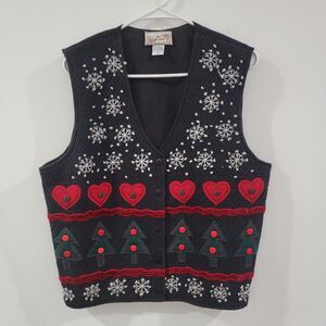 Vintage New Directions Womens Ugly Christmas Sweater Vest Size Medium Button Up